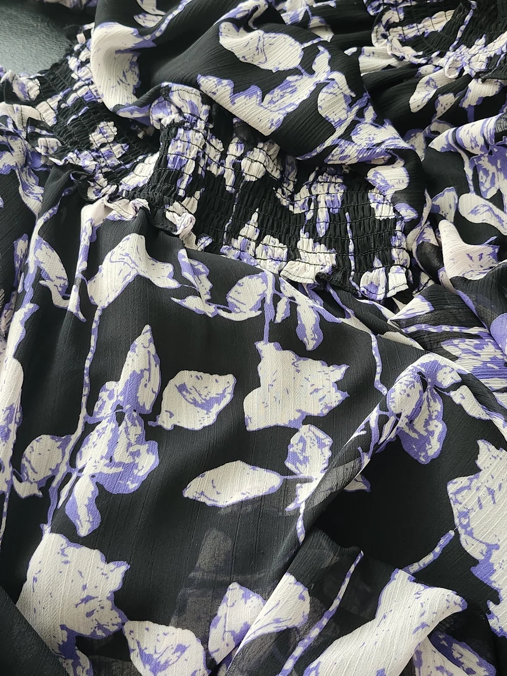 Long Sleeve Black Floral Midi Dress with Smocked Waist - Picture 10 of 10